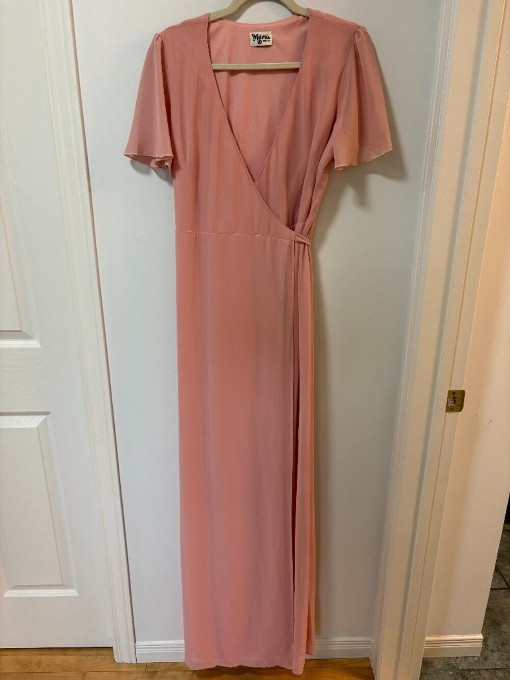 Show Me Your Mumu Noelle Flutter Wrap-Dress Light Pink Size Medium Wedding Dress